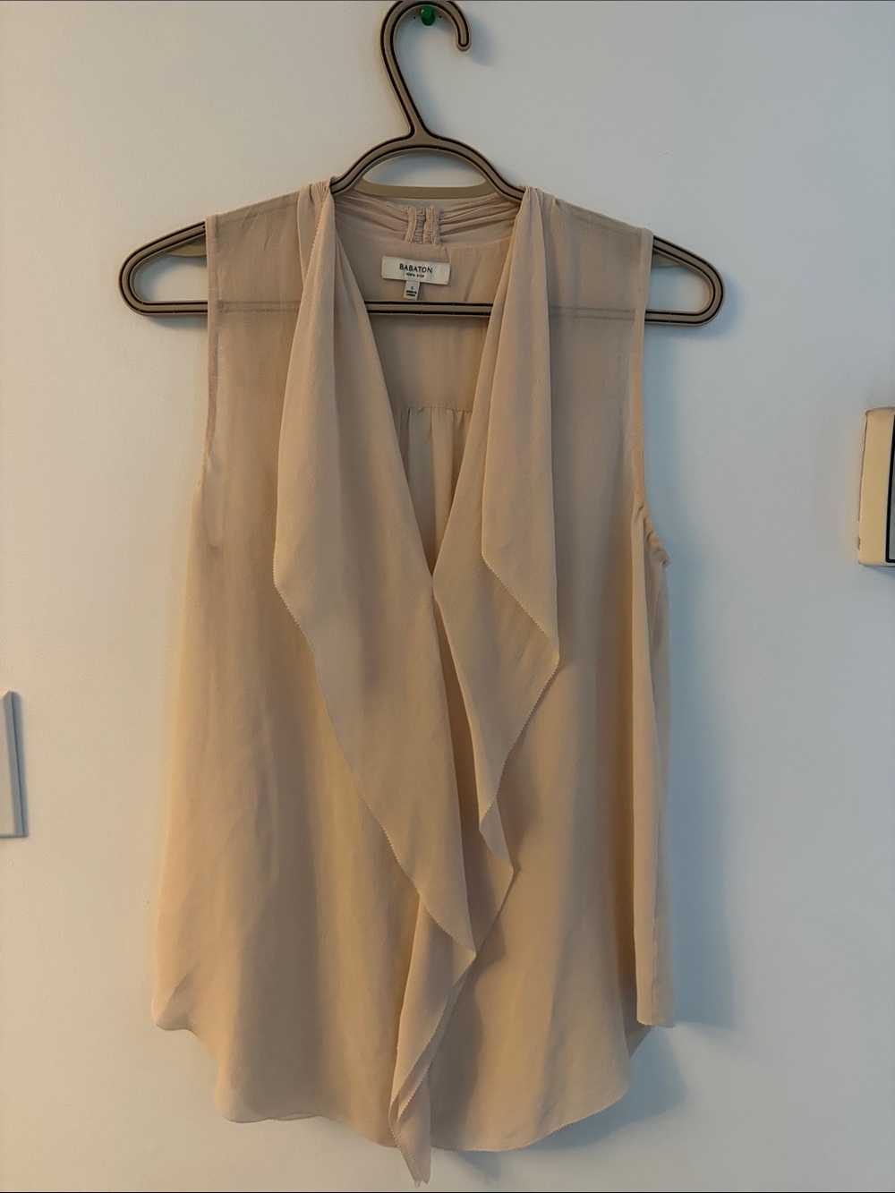 Babaton Beige Sleeveless Draped Front Camisole, 100% Silk